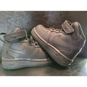 Nike Air Force 1 Mid LE TD Toddler Size 4C Triple Black Leather Sneakers NEW